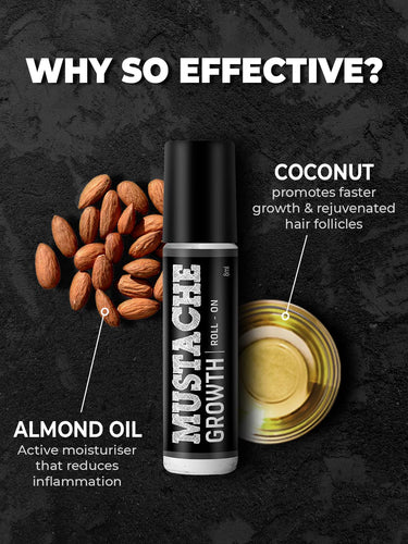 Beard Hair Growth Oil, 50ml & Mustache Growth Roll, 8 ml |Beard Oil for Uneven, Patchy & Fast Beard Growth |Oil for Stronger & Fuller |Boosts Mustache Hair Growth | Goodness of Almond & Coconut Oil